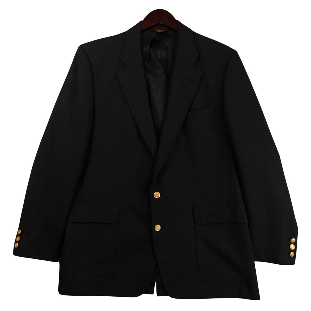 Vitnage Hunter Haig Blazer Mens 44L Navy Blue Gold Crest Button Palm Beach